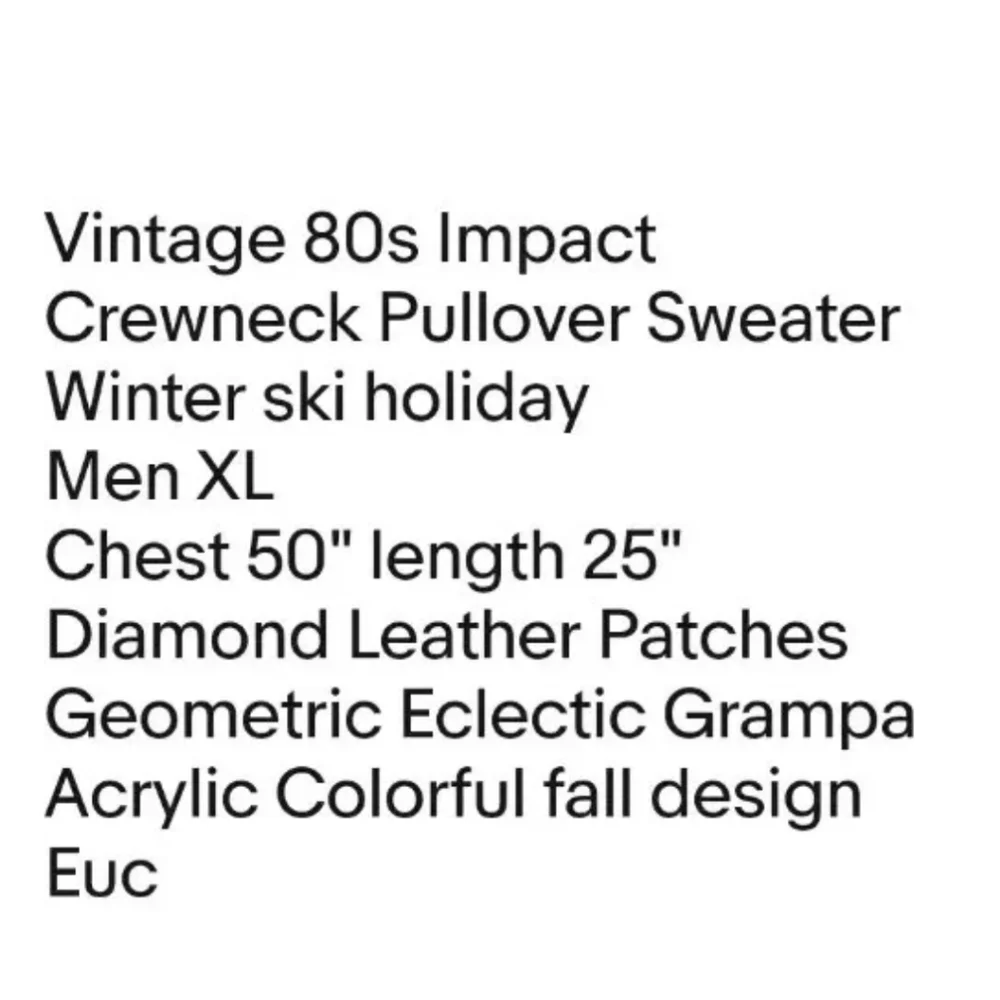 Vtg Impact Sweater Men XL Leather Patches Geometric Eclectic Grampa Ski Crewneck